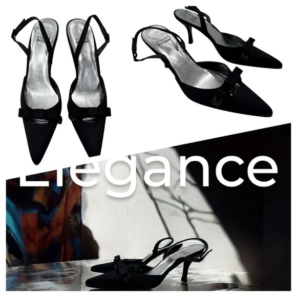 STUART WEITZMAN BLACK SATIN EVENING DRESS BOW SLINGBACK shoes size 8 N - Picture 1 of 15